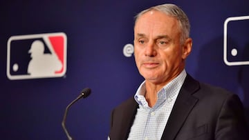 ORLANDO, FLORIDA - FEBRUARY 10: Major League Baseball Commissioner Rob Manfred answers questions during an MLB owner's meeting at the Waldorf Astoria on February 10, 2022 in Orlando, Florida. Manfred addressed the ongoing lockout of players, which ow