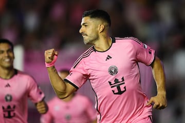 Suárez celebrates scoring in the MLS draw against New York City FC on 30 March. 